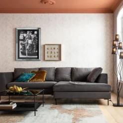 KARE Ecksofa Gianni Velvet Grau Rechts Schwarz Outlet
