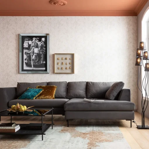 KARE Ecksofa Gianni Velvet Grau Rechts Schwarz Outlet