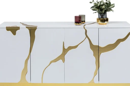 KARE Sideboard Cracked Weiß Gold 165x80cm Hot
