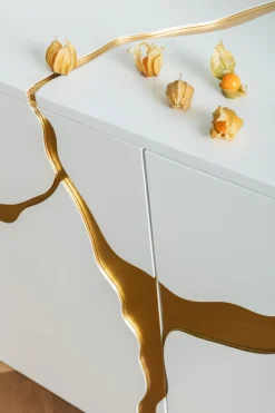 KARE Sideboard Cracked Weiß Gold 165x80cm Hot